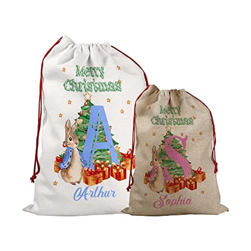 Image of Print Manics Personalised Peter Baby Girl Boy Christmas Xmas Bag Stocking Santa Sack Santa Christmas Rabbit 2