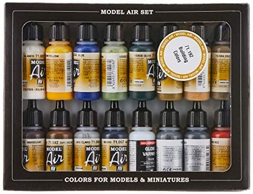 Image of Vallejo Model Air Building Acrylic Paint Set for Air Brush - Assorted Colours (Pack of 16)
