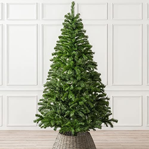 Image of Christow Artificial Christmas Tree 7ft, Aspen Spruce with Light & Dark Green PVC Tips, Traditional Bushy Look, Pre-Fitted Branches, Slot-Together Poles, Green Stand for Easy Display, 210cm x 121cm