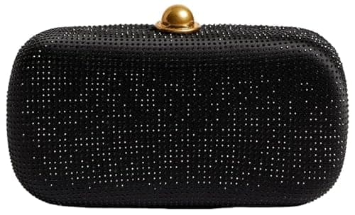 Image of Ted Baker Cryzela Crystal Embellished Hard Clutch Bag, Black with Gold Chain Strap