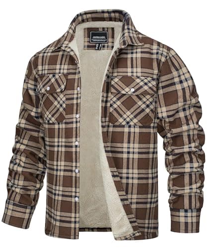 Image of TACVASEN Mens Checked Shirts Long Sleeve Breathable Outdoor Hiking Camping Jackets Lumberjack Shirt with Pocket Brown 3XL