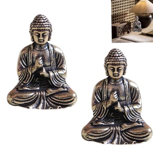 Image of JFangZHZH 2 PCS Mini Copper Alloy Buddha Statue,Sitting Figurine,Buddha Statues Zen Garden,Miniature Decorative Statue,Ideal Garden Accessories,for Hotel Office Living Room Meditating