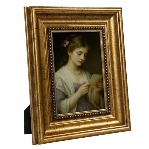 Image of Afuly 7x5 Photo Frames Gold Photo Frame Vintage Picture Frame 5x7 Antique Picture Frames Ornate Hanging Beaded Frames With Mounts For Wall Desk Birthday Christmas Gifts For Mum Women Grandma
