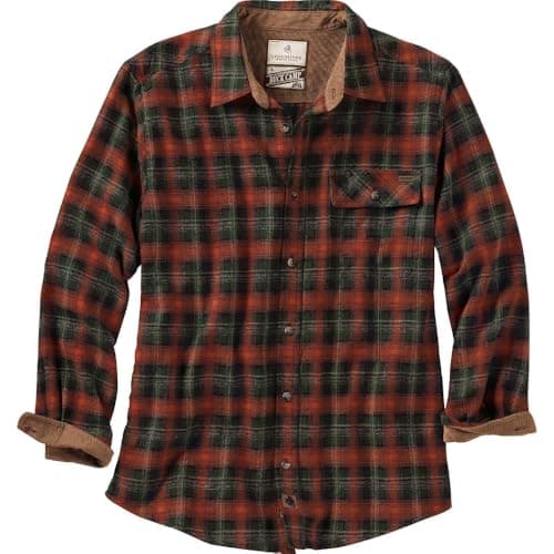 Image of Legendary Whitetails Men's Buck Camp Flannel Button Down Shirt, Redwood Plaid, XL UK