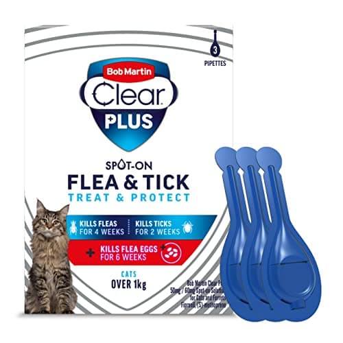 Image of Bob Martin Clear Plus Spot On Flea Treatment for Cats and Kittens - Kills Fleas, Ticks, Lice and Flea Eggs (3 Pipettes)