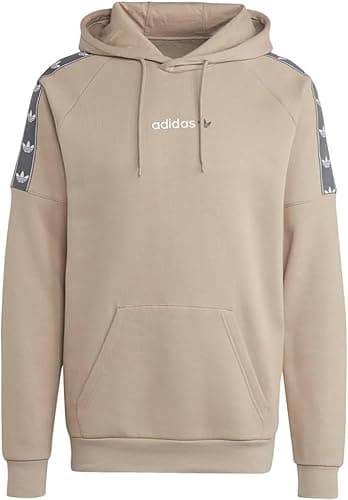 Image of adidas Originals Hoody Mens Taped Hooded Sweatshirt Trefoil Logo Hoodie Khaki HZ9814 New (UK, Alpha, S, Regular, Regular)