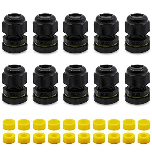 Image of 10 PCS Cable Glands, HUYU Waterproof IP68 Cable Glands Connectors M20 for 5-9mm 9-12mm Cable Diameter Nylon Plastic Cable Gland Joints for Home/Garden/Outdoor Lighting
