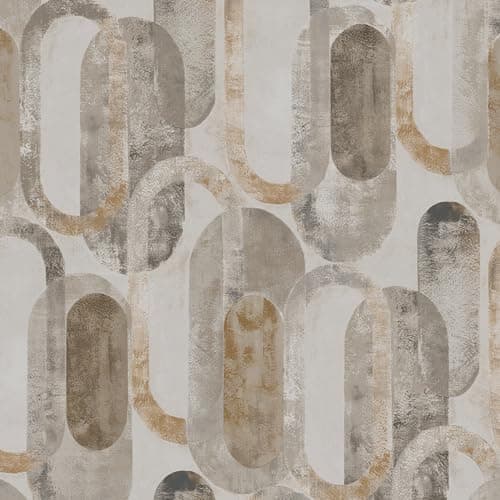 Image of Sublime Oval Shapes Geometric Sand/Gold Wallpaper | Paste The Wall Application | White Geometric | 10M Roll
