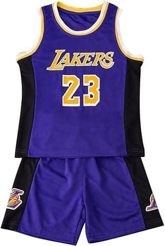 Image of Kids Boys Basketball 2-Piece Performance Tank Top Training Jersey and Shorts Set (Purple, 4-5 Years)