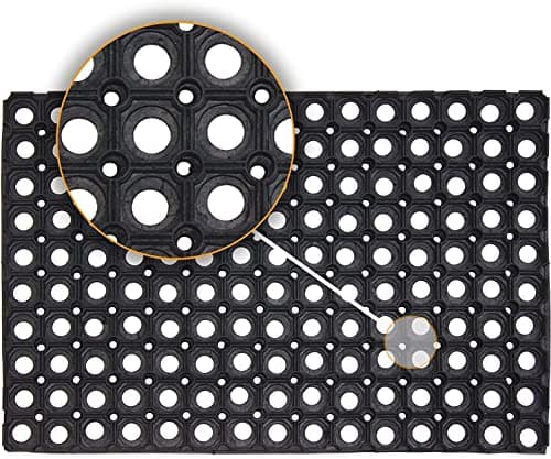 Image of HOUSEGADS Rubber Hollow Mat Outdoor Anti Fatigue Non Slip Drainage Black Door Mat Light Weight Washable Large Ramp Mat Entrance Thick Children Playground Garden Floor Matting (50 X 100 CM)