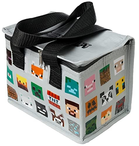 Image of Puckator Cool Lunch Bag With Minecraft Faces Design Made Out Of Recycled Plastic Bottles - Insulated Lunch Bag for Women Men Children - Lunch Box Bag For Work & School - Beach Picnic Accessories