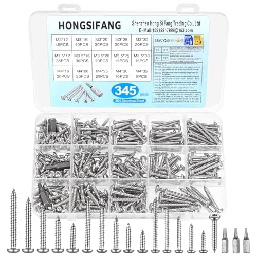 Image of 345 Pcs Torx Screws Set, M3 M3.5 M4 Stainless Steel Self Tapping Screwset, Self Drilling Dome Round Head Screwset, Torx Self-tapping Screws for Metal Screw Set