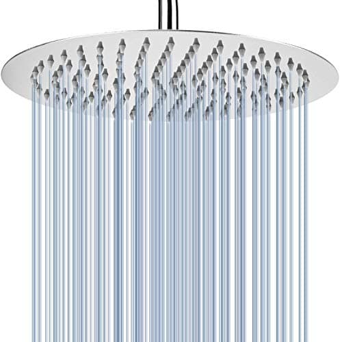 Image of Rain Shower Head, Voolan 12" Large Round High Pressure Shower Heads Made of 304 Stainless Steel, Luxury Modern Look - Universal Wall and Ceiling Mount (Chrome)
