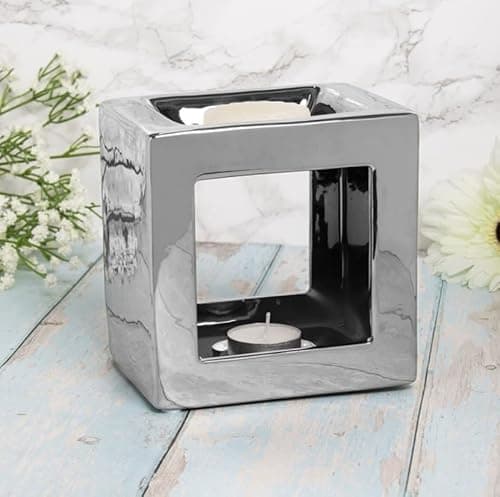 Image of Lesser & Pavey Desire Aroma Silver Cube Wax/Oil Warmer For Women & Men | Lovely Designed Wax Melt Burner | Oil & Wax Burner For all Types of Homes or Offices