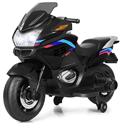 Image of COSTWAY Kids Ride on Motorcycle, 12V Electric Ride On Bike with Training Wheels, LED Lights, Music, Forward/Backward Function, Battery Powered Motorbike for Boys Girls (Black)