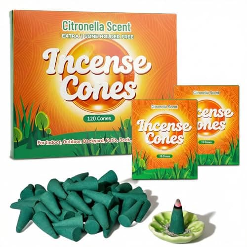 Image of CENTORINI Citronella Incense Cones, 120 Pack Lemongrass Fragrance Cones with Holder, Outdoor Garden Patio Incense for Summer, BBQ, Camping & Indoor Use