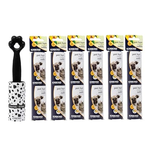 Image of KORBOND Pet Lint Roller & Lint Refill Rolls Set - 429 Sheets - Printed Pet Roller (33) plus 12 Refill Rolls (396) - Dog Hair Remover - Cat Hair Remover