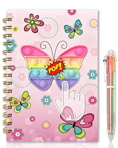 Image of GINMLYDA Pop Secret Diary for Girls with Pen, 8.25x5.7 Inches 160 Pages Butterfly Fidget Kids Notebook and Pen Set for Girls Birthday Presents A5 Spiral Kids Journal for Girls Gifts 6-12 Year Old
