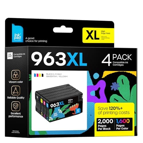 Image of iNKPAD 963XL Ink Cartridges Multipack Compatible with HP 963 963 XL Ink Cartridges for HP Officejet Pro 9010 9016 9019 9018 9013 9020 9015 9012 9022 9014 9025 (4-Pack, Black Cyan Magenta Yellow)