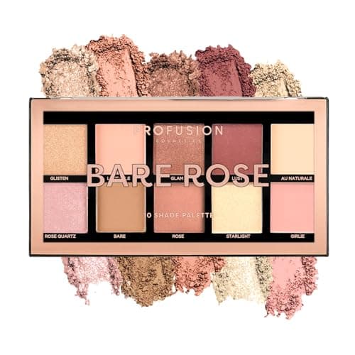 Image of Profusion Cosmetics Bare Rose 10 Shades Eyeshadow Palette - Long-Wearing, Effortless Gliding, Intense Color & Lightweight, Buildable, Vegan & Cruelty-Free