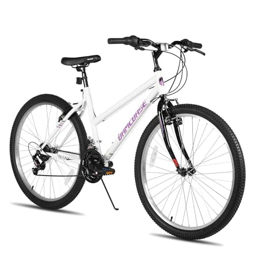 Image of Hiland 26 Inch Women's Mountain Bike, Bike for Girls & Women, 18 Speed MTB Bike with V-brake, Sturdy Steel Frame Mountain Bike, White
