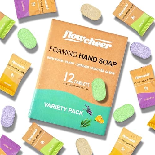 Image of Flowcheer Foaming Hand Soap Refill Tablets, 12 Pack (Makes 12 x 250ML), Variety Fragrance, Fresh & Clean Handwash, No Plastic Bottle