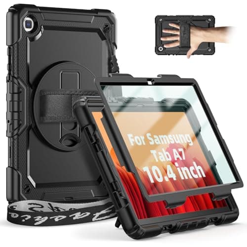 Image of Timecity Case for Galaxy Tab A7 10.4 Inch 2020, SM-T500/ T505/ T507/ 2022 SM-T503/509, Durable Sturdy Case with Screen Protector Swivel Stand Hand Shoulder Strap Full-Body Drop-Proof - Black