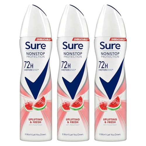 Image of Sure Antiperspirant 72H Nonstop Sweat and Odour Protection Alcohol-Free Body Spray Anti-White Marks with Fresh and Clean Multi Fragrance Deodorant for Women, 150ml Pack of 3 (Uplifting & Fresh)