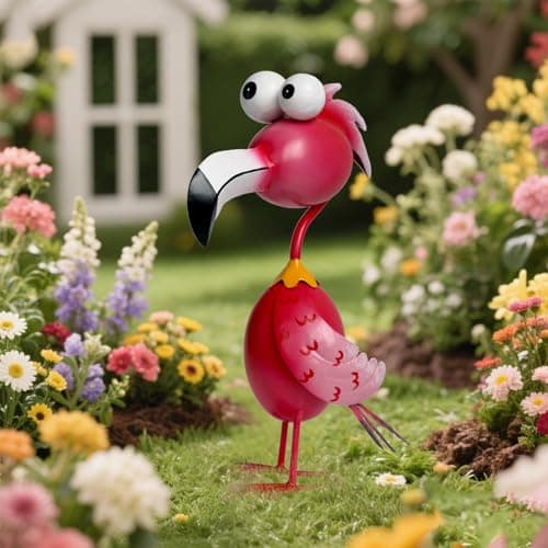 Image of Natelf Pink Flamingo Outdoor Decoration Metal Garden Statue, Outside Yard Art Sculpture Lawn Ornaments for Patio, Backyard, Porch