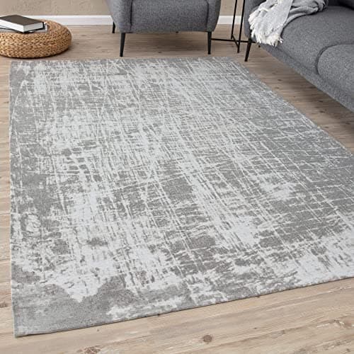 Image of THE RUGS Machine Washable Rug – Striped Design Rugs for Living Room, Bedroom, Hallway, Flat-weave Area Rugs, (Grey, 80x150 cm)