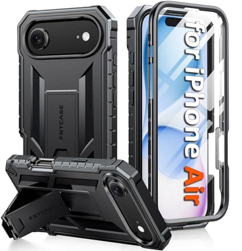 Image of FNTCASE for iPhone Air Phone Case: Military Grade Drop Proof Protection Mobile Cover with Kickstand | Matte Textured Rugged Shockproof TPU | Protective Sturdy iPhone Air Cases 2025 - Black