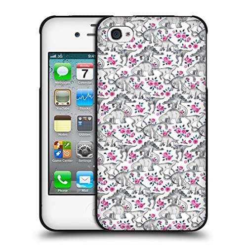 Image of Head Case Designs Officially Licensed Micklyn Le Feuvre Dinosaurs And Roses Animals Black Soft Gel Case Compatible With Apple iPhone 4 / iPhone 4S