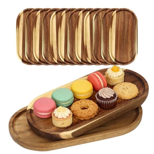 Image of 12 Pcs Wooden Oval Serving Boards, 25 x 13 cm Small Acacia Wood Serving Tray Bulk, Mini Food Charcuterie Platter Plates Decor for Restaurant Display Coffee Wine Tea Fruit Meals Dessert