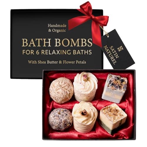 Image of Satin Naturel Gift Set 6 Luxury Organic Vegan Bath Bombs – Wellness Gift for Women – Premium Bath Bombs – Birthday Gift for Her – Natural Bath Bombs