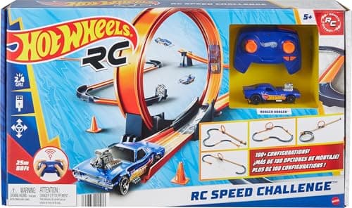 Image of Hot Wheels Toy Car RC Set with 1:64 Scale Remote-Control Vehicle & 30+ Pieces of Race Track to Create Multiple Configurations, HXX45