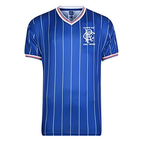 Image of Score Draw Rangers 1984 Scottish League Cup Final Retro Shirt Blue X-Large Cotton