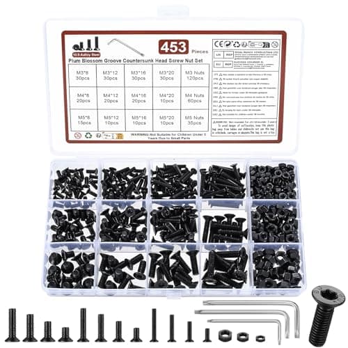 Image of 453 Pcs M3 M4 M5 Screws Set, Countersunk Bolts and Nuts Set, Torx Flat Head Machine Bolts and Nuts Kit, Black Torx Countersunk Head Screws, 10.9 Grade Carbon Steel, with Wrench