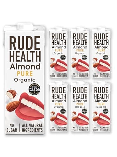 Image of Rude Health 6 x 1 Litre Organic Pure Almond Dairy-Alt Milk, 100% Natural Organic Drink, Lactose Free, Dairy Free & Gluten-Free, Unsweetened, Award-Winning, Healthy & Vegan, 100% Recyclable Pack