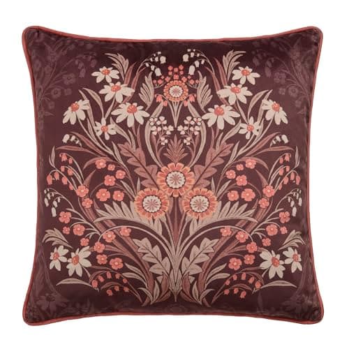 Image of Appletree Heritage Velvet Cushion, 100% Polyester Fill, Classic Floral Design, 43 x 43 cm, Chocolate, Square, Piped Border Detail, Polyester Cover, Two-tone Floral Pattern, Adult