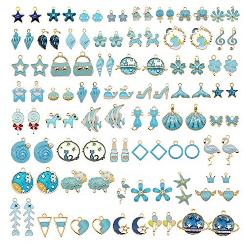 Image of Julie Wang 60Pcs 30 Pairs Mixed Enamel Blue Theme Charms Pendants for Jewelry Making Bulk lot Necklace Earrings Bracelet Craft Findings