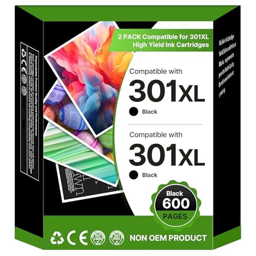 Image of 301XL Black Ink Cartridge Remanufactured for HP 301 301XL Ink Cartridges Combo Pack for Envy 5530 4500 5532 4504 4507 DeskJet 1000 1050 2540 3050 OfficeJet 2620 2622 4630 4632 (2 Black)