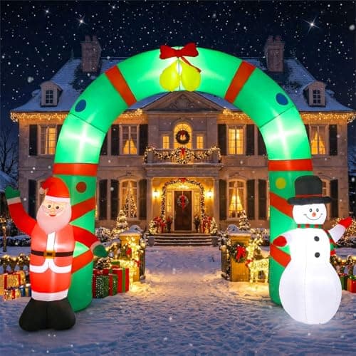 Image of Tasdurian 8ft Christmas Inflatable Archway Outdoor Decoration, Santa Claus and Snowman Arch Inflatable Blow up Yard Decor with Built-in LED Lights for Xmas Holiday Party Garden Lawn Decoration