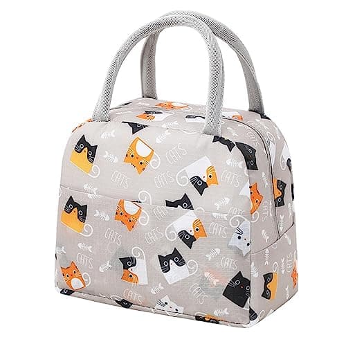 Image of Binoster Insulated Lunch Bag Tote Bag for Women Wide Open Insulated Cooler Bag Water-Resistant Thermal Leak-Proof Lunch Organizer for Men Girls Outdoor Picnic Work (GreyCat)