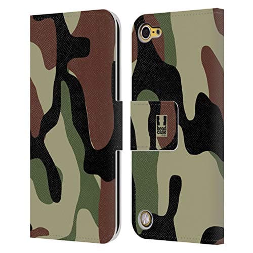 Image of Head Case Designs Woodland Military Camo Leather Book Wallet Case Cover and Matching Wallpaper Compatible With Apple iPod Touch 5G 5th Gen