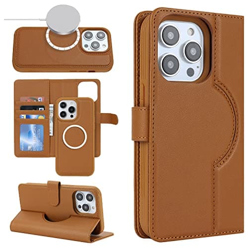 Image of Cavor iPhone 13 Pro Max/12 Pro Max Case Magsafe With Card Holders,Flip Leather Wallet Case,[Detachable 2 in 1][Magnetic Closure],Phone Case for iPhone 13 Pro Max/12 Pro Max - Brown