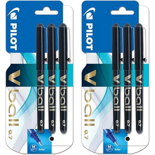 Image of PILOT V Ball 07 Liquid Ink Rollerball Pen | 0.7mm Medium Nib | Black Ink | Blister Packs of 6 Pens