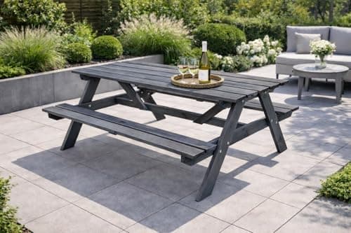 Image of Callow Retail Premium Grey Wooden Picnic Bench - Garden or Pub Picnic Table 148cm x 155cm x 75cm Garden, Patio, Outdoors, Furniture (GREY)