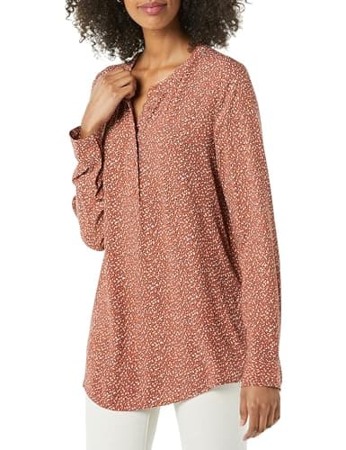 Image of Amazon Essentials Women's Long-Sleeve Woven Blouse, Rust Leopard Print, M