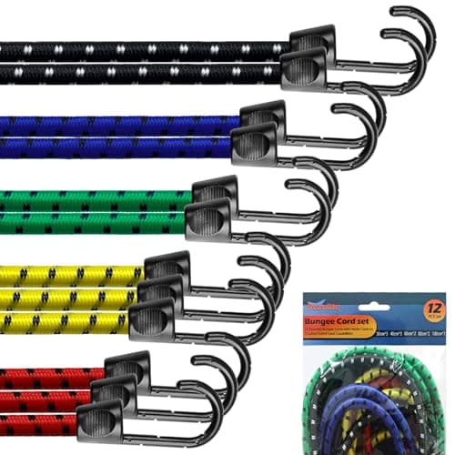 Image of Bungee Cords with Hooks – 12pcs Heavy Duty Bungee Straps for Caravan, Camping RVs, Trunks, Camping Gear, Tarps, Garden Furniture, Trailers, DIY & Outdoor Storage