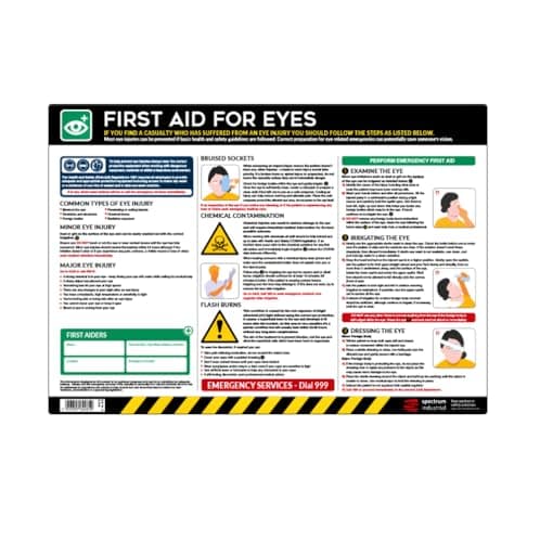 Image of First Aid for Eyes Safety Poster - A2 Anti-Scuff PVC | Emergency Eye Injury Response Guide | Health & Safety Sign for Workplace Compliance